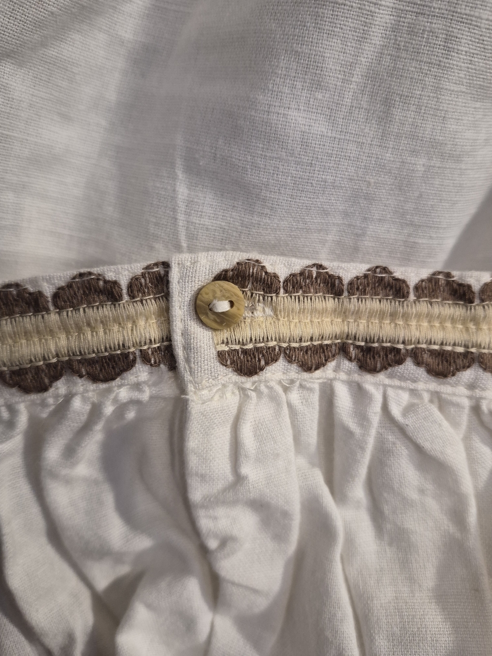 Calypso St Barth Embroidered Boho Peasant Blouse Ivory Linen Cotton Top XL - Picture 3 of 9